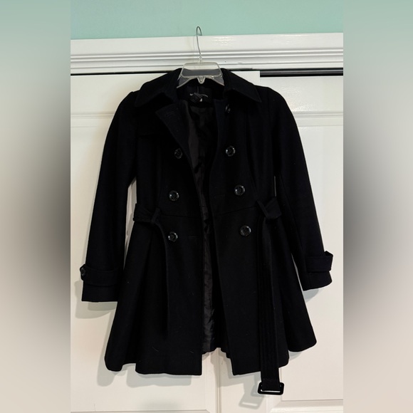 Black Belted pinch waist Peacoat EUC - Picture 3 of 7